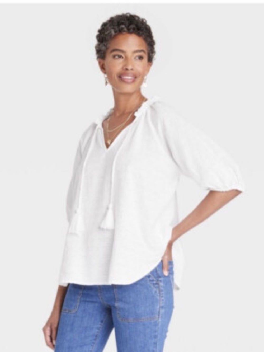 KNOX ROSE BOHO White Frillis 100% Cotton Blouse Top